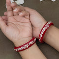 Traditional Red Bangles with Pure Silver Floral