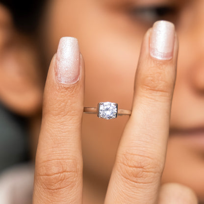 Silver Solitaire Ring with Hidden Heart