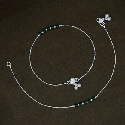 Minimal Silver Anklet with Green Stones