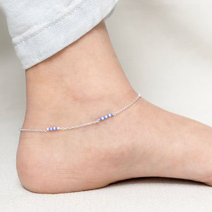 Silver Anklet with Blue & White Beads