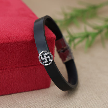 Classic Men's Silver Swastik Wristband