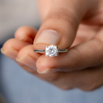 Silver Solitaire Ring with Hidden Heart