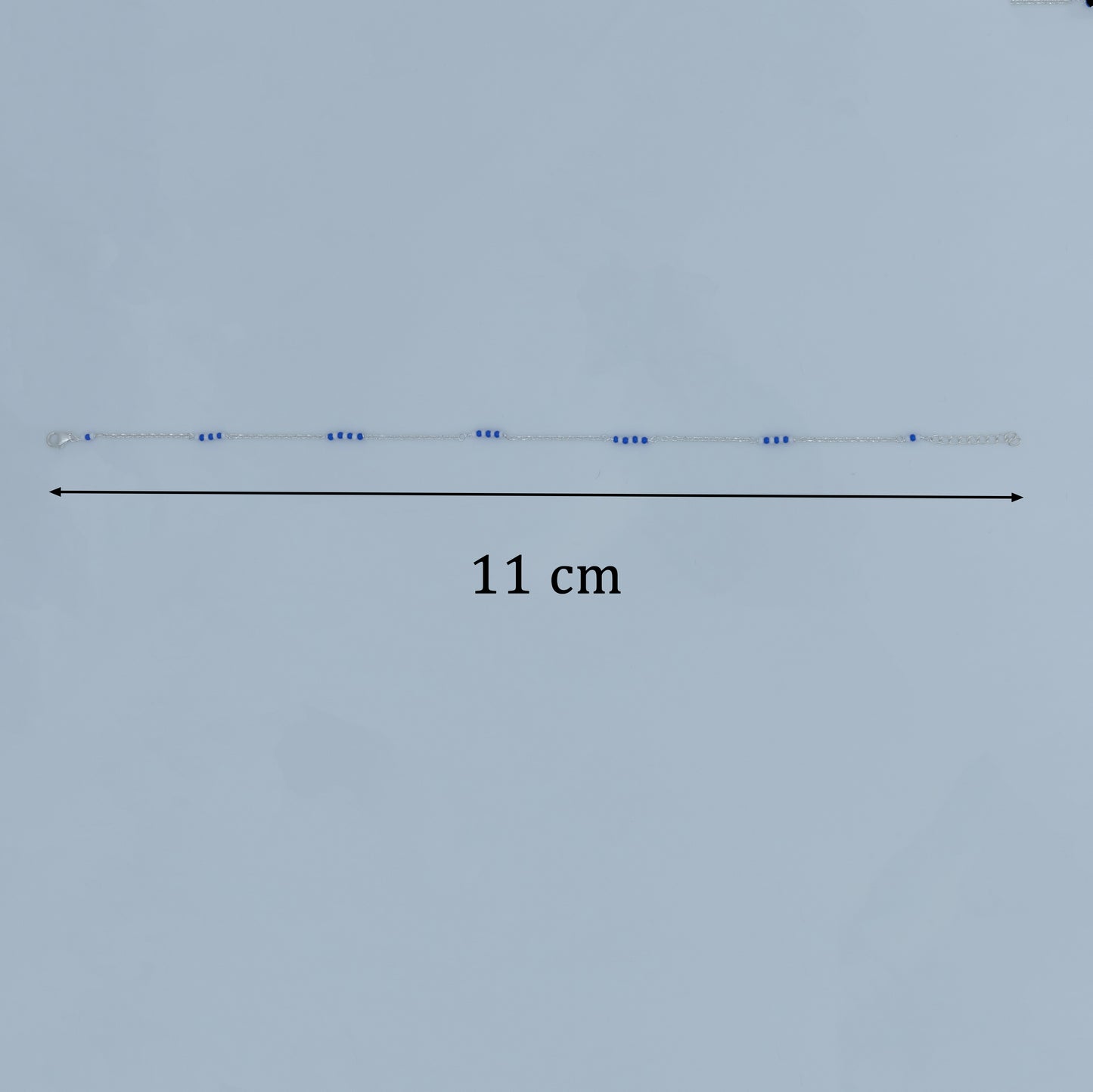 Silver Anklet with Blue & White Beads