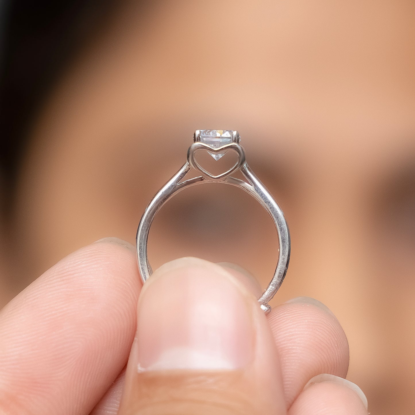 Silver Solitaire Ring with Hidden Heart