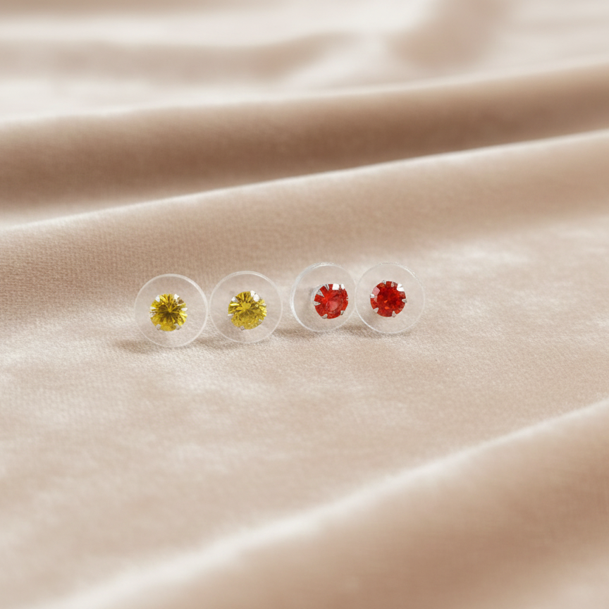 (2 Pcs Combo) Color Your Spark Round Stones Unisex Silver Earrings in Vibrant lung