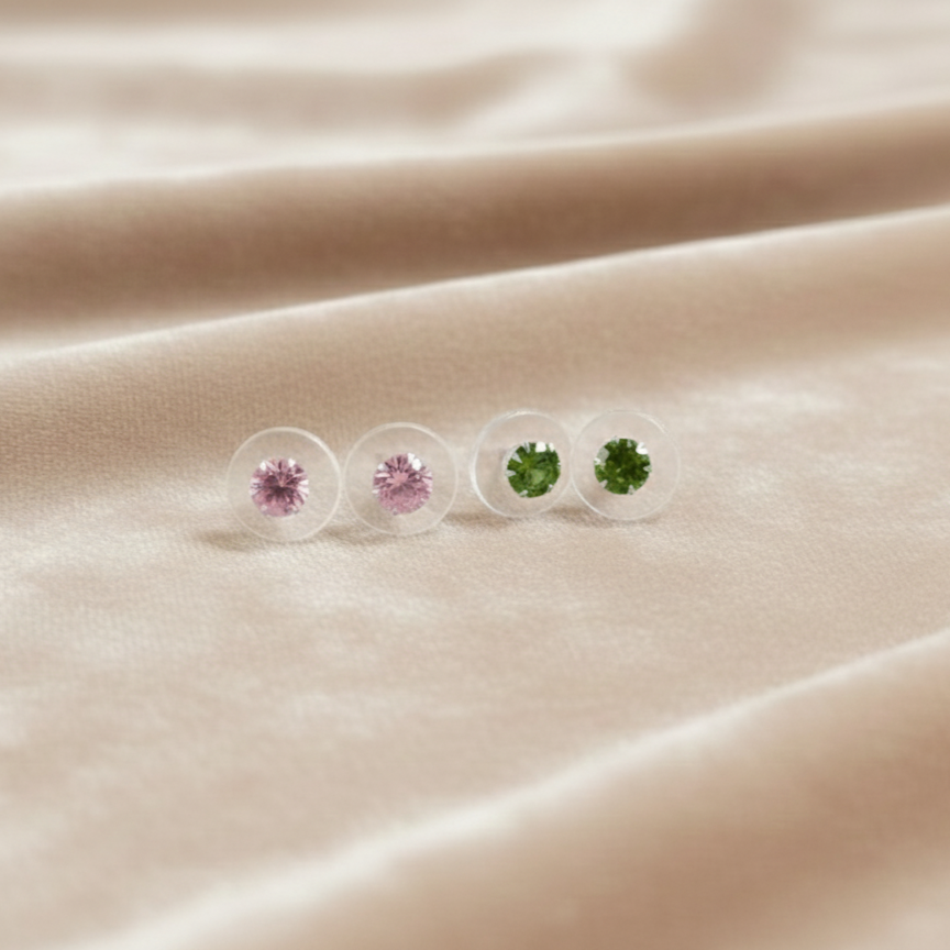 (2 Pcs Combo) Color Your Spark Round Stones Unisex Silver Earrings in Vibrant lung