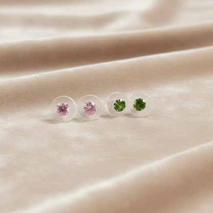 (2 Pcs Combo) Color Your Spark Round Stones Unisex Silver Earrings in Vibrant lung