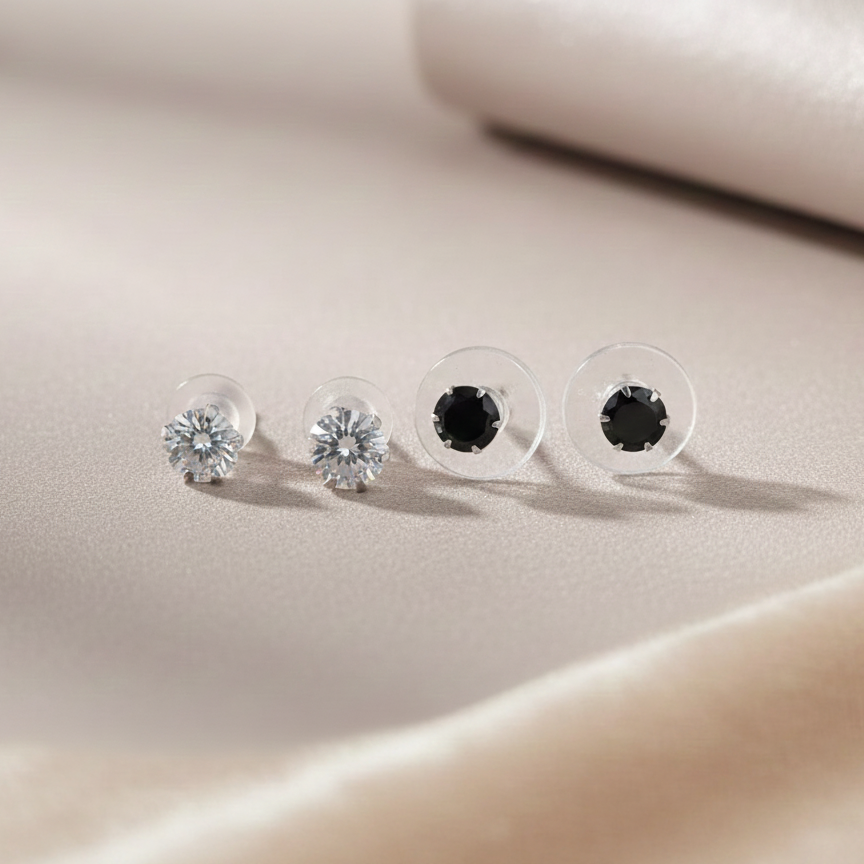 (2 Pcs Combo) Color Your Spark Round Stones Unisex Silver Earrings in Vibrant lung