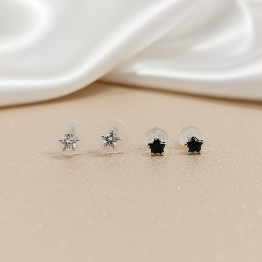 (2 Pcs Combo) Color Your Spark Star Stones Unisex Silver Earrings in Vibrant lung