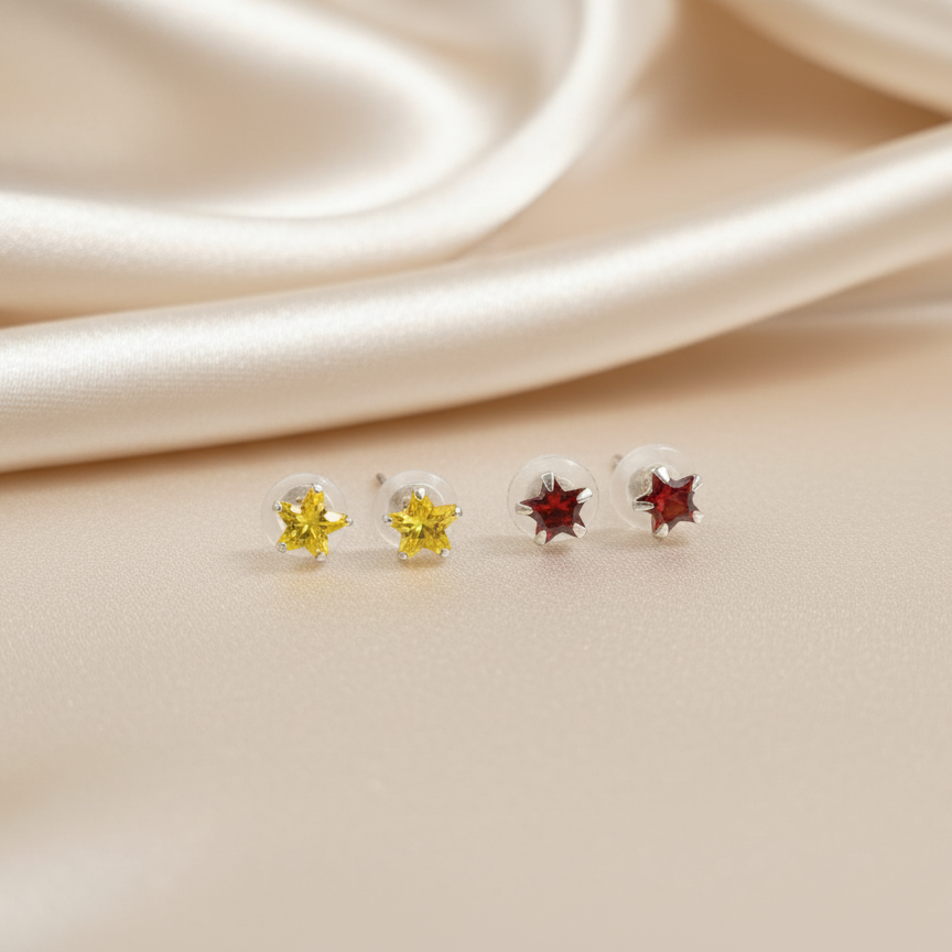 (2 Pcs Combo) Color Your Spark Star Stones Unisex Silver Earrings in Vibrant lung