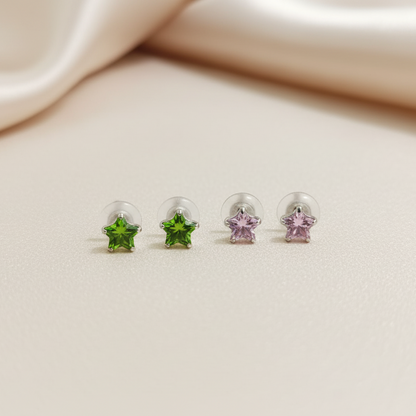 (2 Pcs Combo) Color Your Spark Star Stones Unisex Silver Earrings in Vibrant lung
