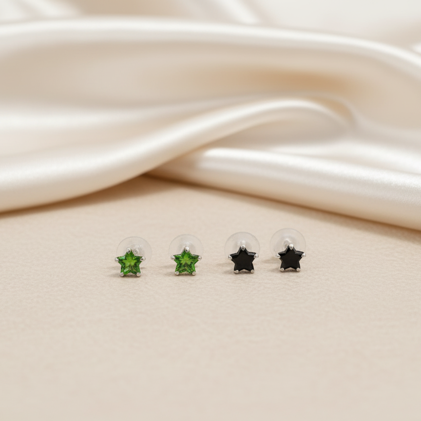 (2 Pcs Combo) Color Your Spark Star Stones Unisex Silver Earrings in Vibrant lung