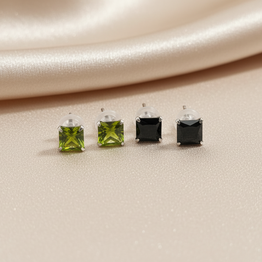 (2 Pcs Combo) Color Your Spark Stones Unisex Silver Earrings in Vibrant lung