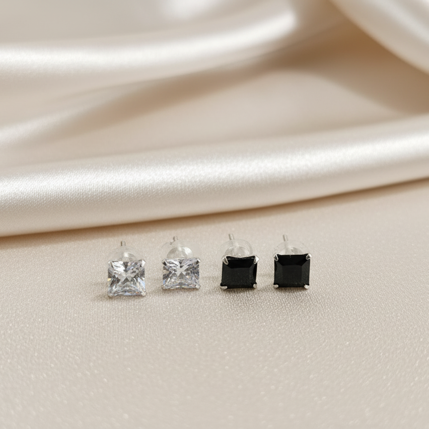 (2 Pcs Combo) Color Your Spark Stones Unisex Silver Earrings in Vibrant lung