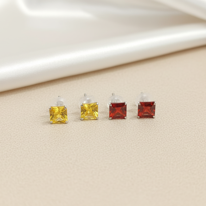 (2 Pcs Combo) Color Your Spark Stones Unisex Silver Earrings in Vibrant lung