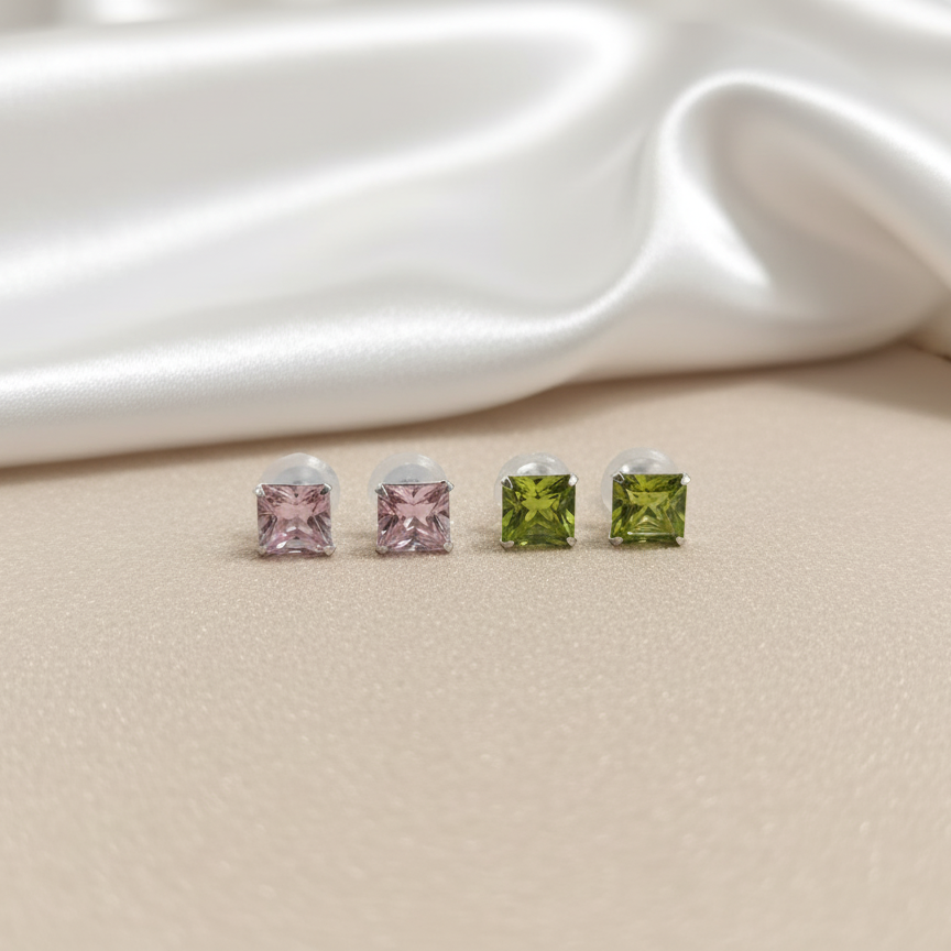 (2 Pcs Combo) Color Your Spark Stones Unisex Silver Earrings in Vibrant lung