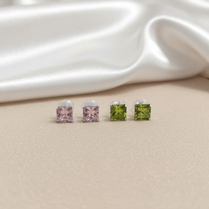 (2 Pcs Combo) Color Your Spark Stones Unisex Silver Earrings in Vibrant lung