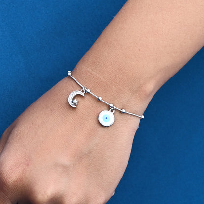 Sterling Silver Evil Eye Moon Bracelet