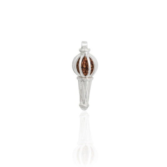 Silver pendant featuring a Rudraksh and Hanuman Gada design for spiritual strength