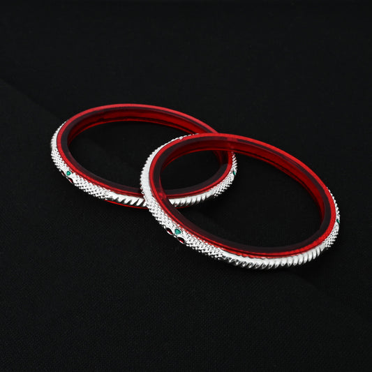 SIlver Beautiful Red Plastic Bangles In Pair