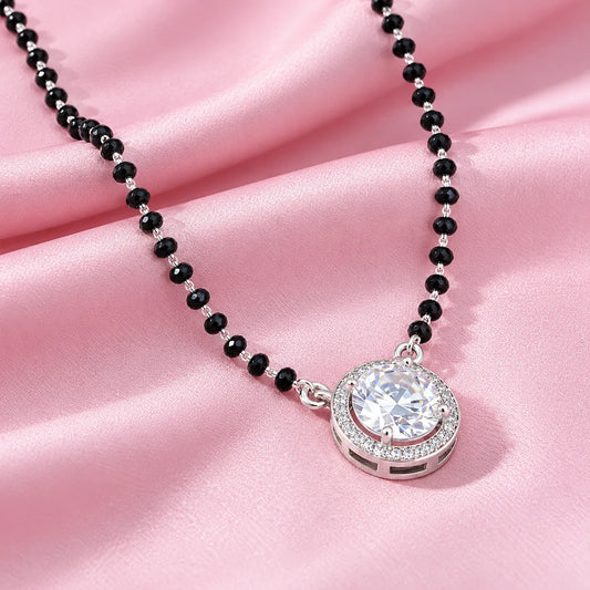 Modern Black Beads Mangalsutra with Oval Shape Stone Pendant