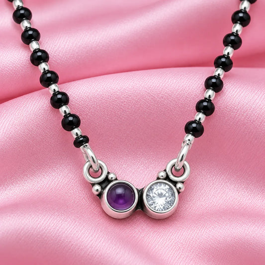 Premium Ruby and White Stone Silver Mangalsutra