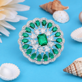 Silver Ring for Women with Green Mini Stones and Center Gem