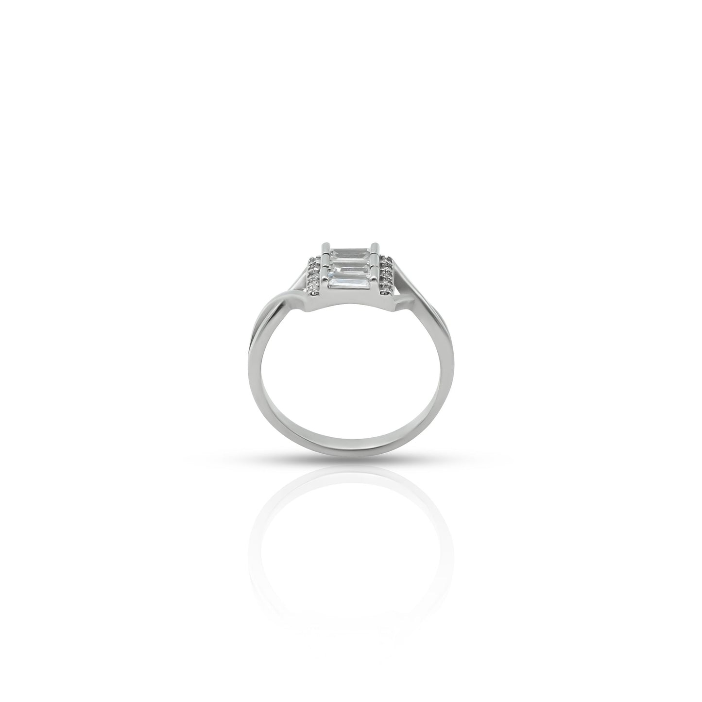 Elegant silver ring featuring three rectangular CZ gems.