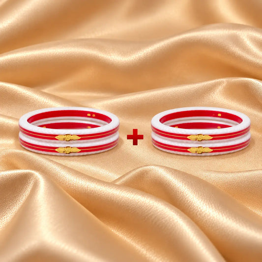 Gold Small Swastika Design light and Dark Red Bangle.