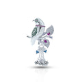 Beautiful bird design silver saree pin with green and purple stones
