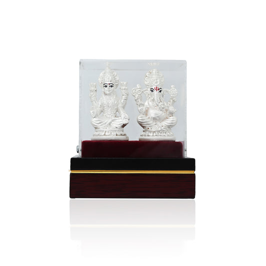 Elegant silver Laxmi Ganesh idol, perfect for worship, home decor, or gifting.