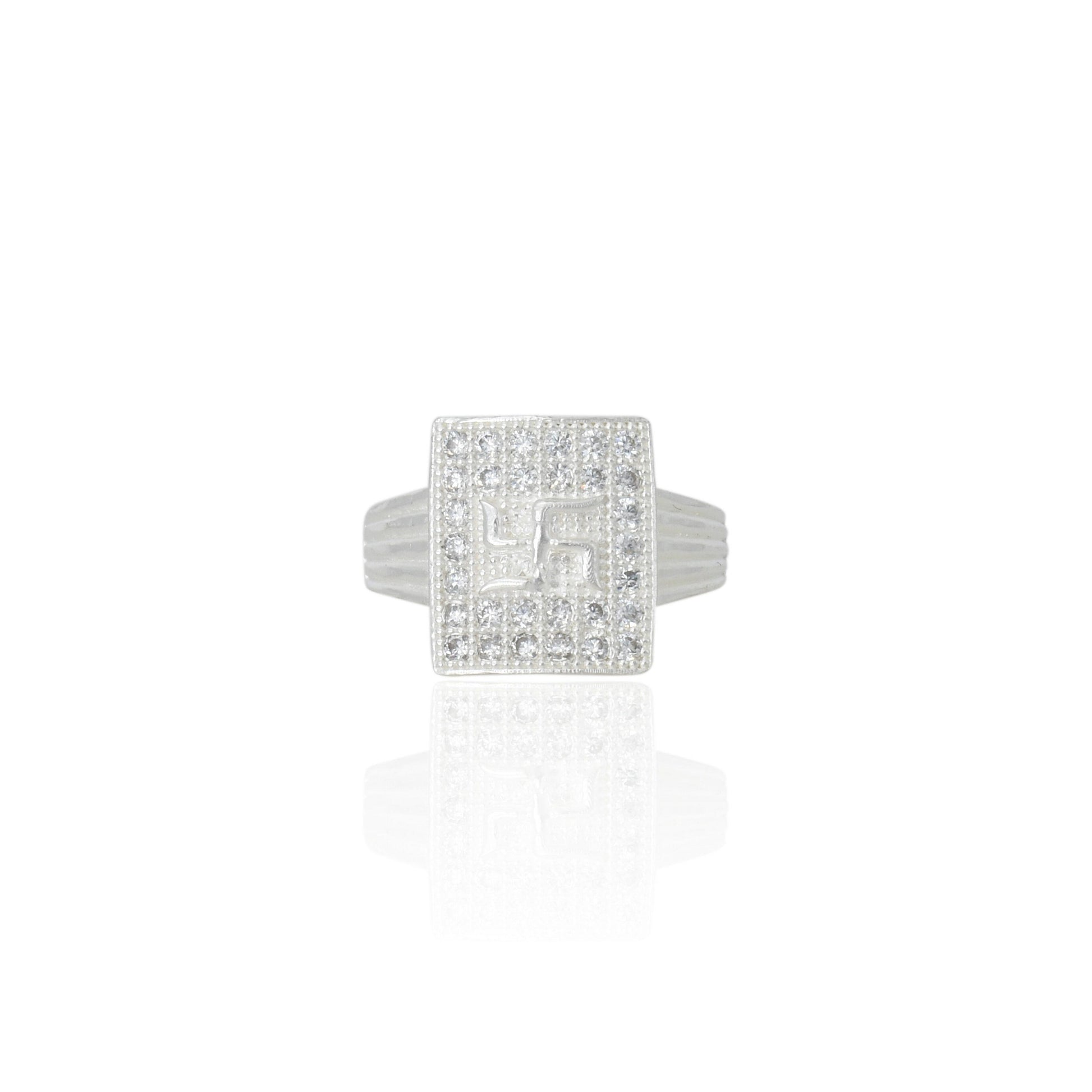 Silver boys' ring featuring the 'Swastika' symbol, representing good fortune and positivity.