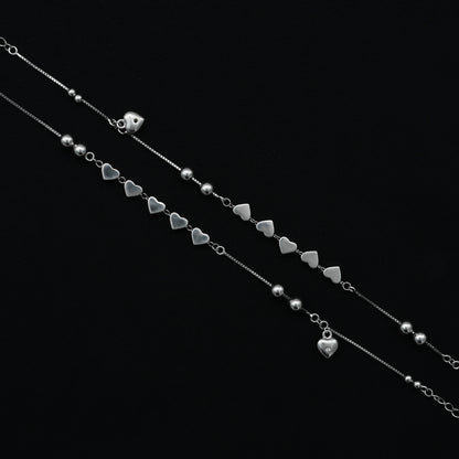 Charming sterling silver anklet featuring a love heart design, offering a beautiful and meaningful touch for women