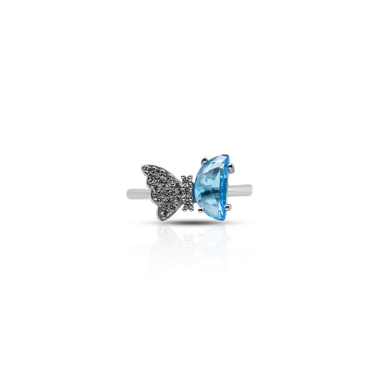 Sterling silver ring featuring light blue butterfly stone.