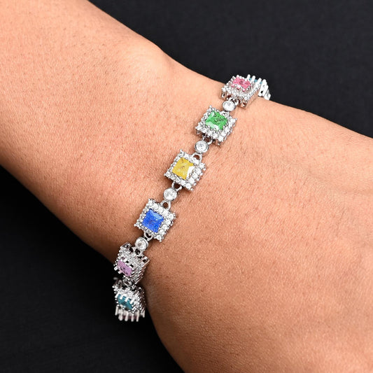 925 silver bracelet for women featuring expensive colorful square gemstones, offering a luxurious and vibrant addition to your jewelry collection