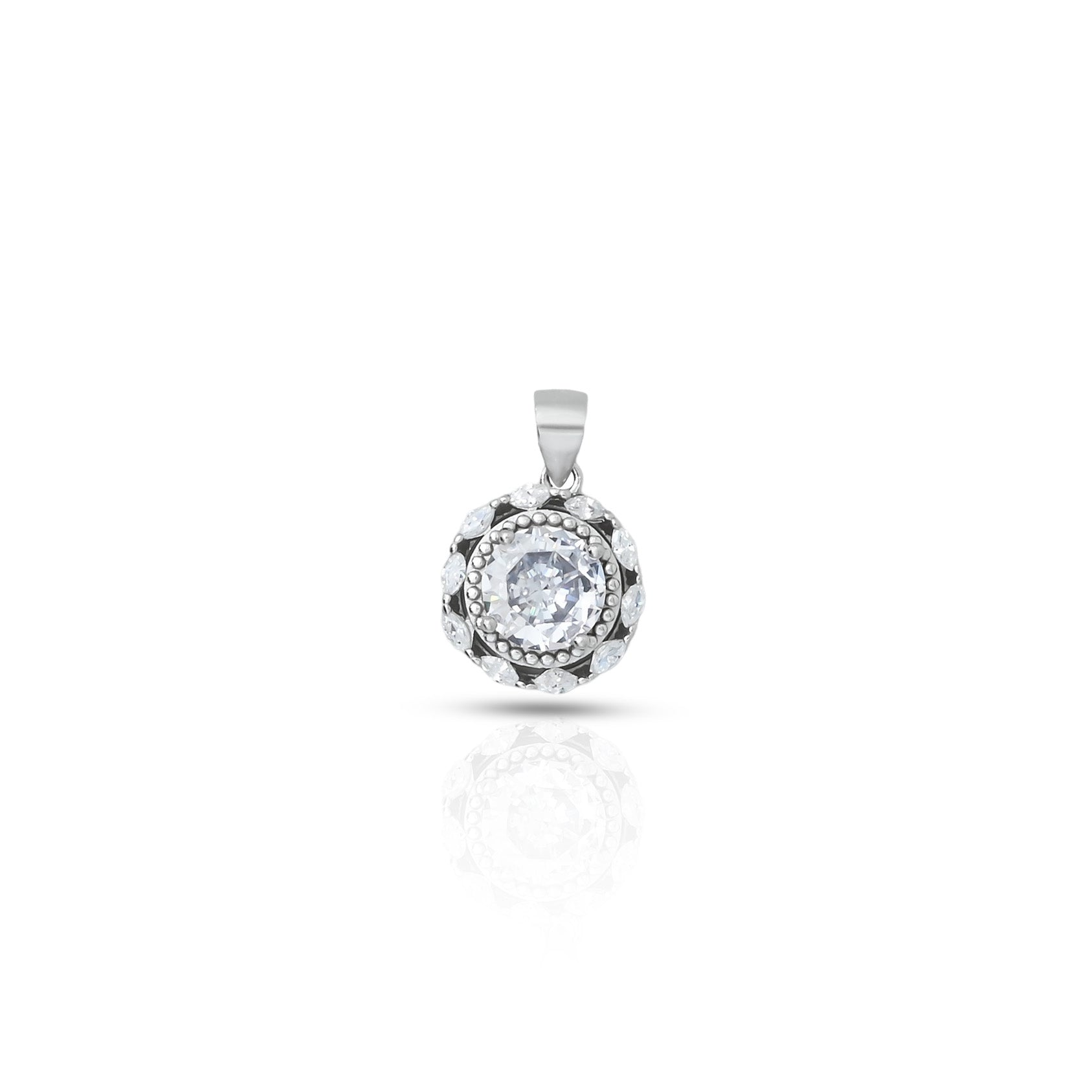 925 silver pendant featuring a central CZ stone surrounded by a flower design for girls