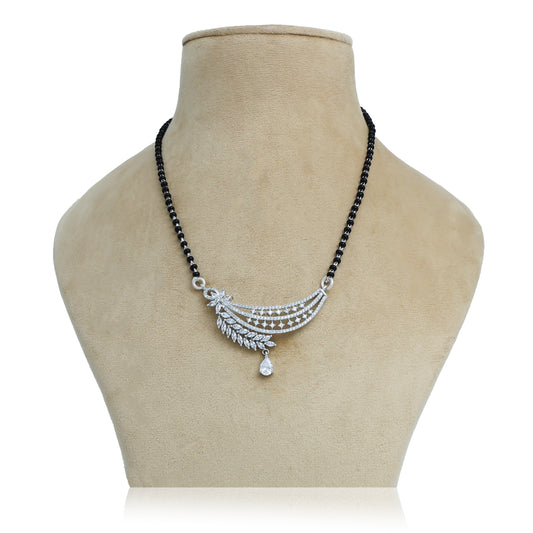 Luxurious white silver mangalsutra with leaf design