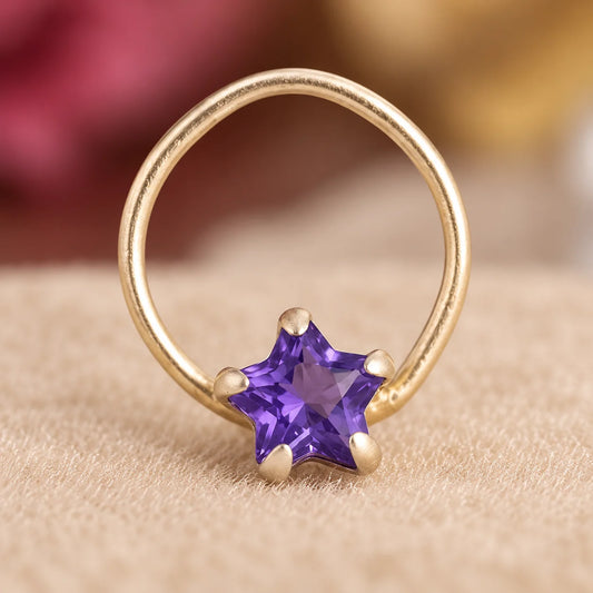 Chic Silver Nosepin with Purple Stone