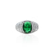 Silver ring featuring a radiant green stone, offering a graceful and elegant accessory