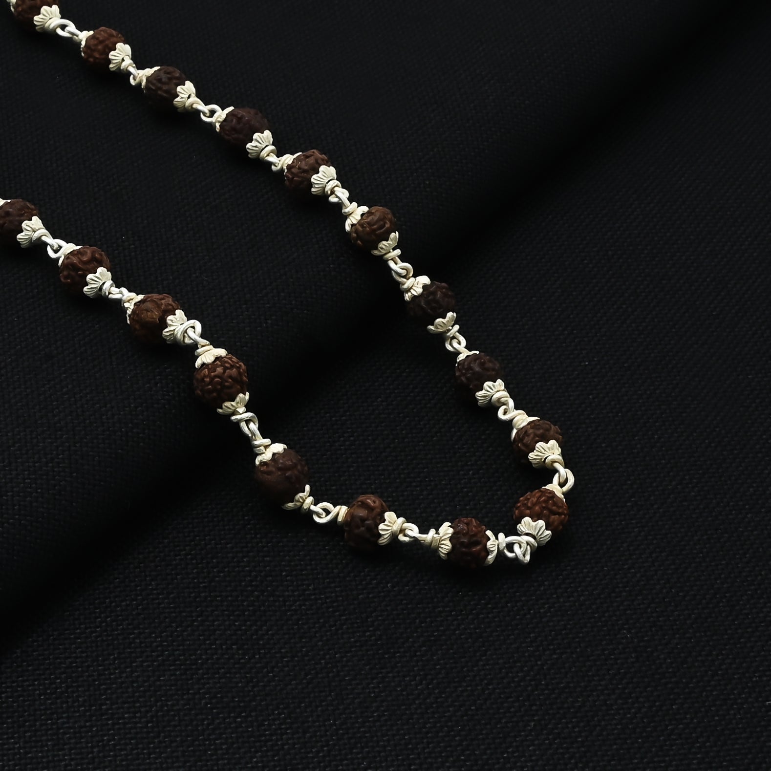 Elegant sterling silver chain for men with authentic Rudraksha beads