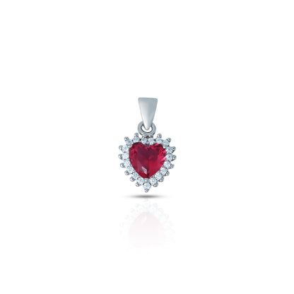 Silver heart pendant with white stones and a purple gemstone