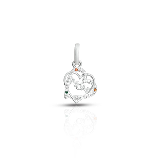 Silver pendant with a lovely 'MOM' design and intersecting heart motif for girls