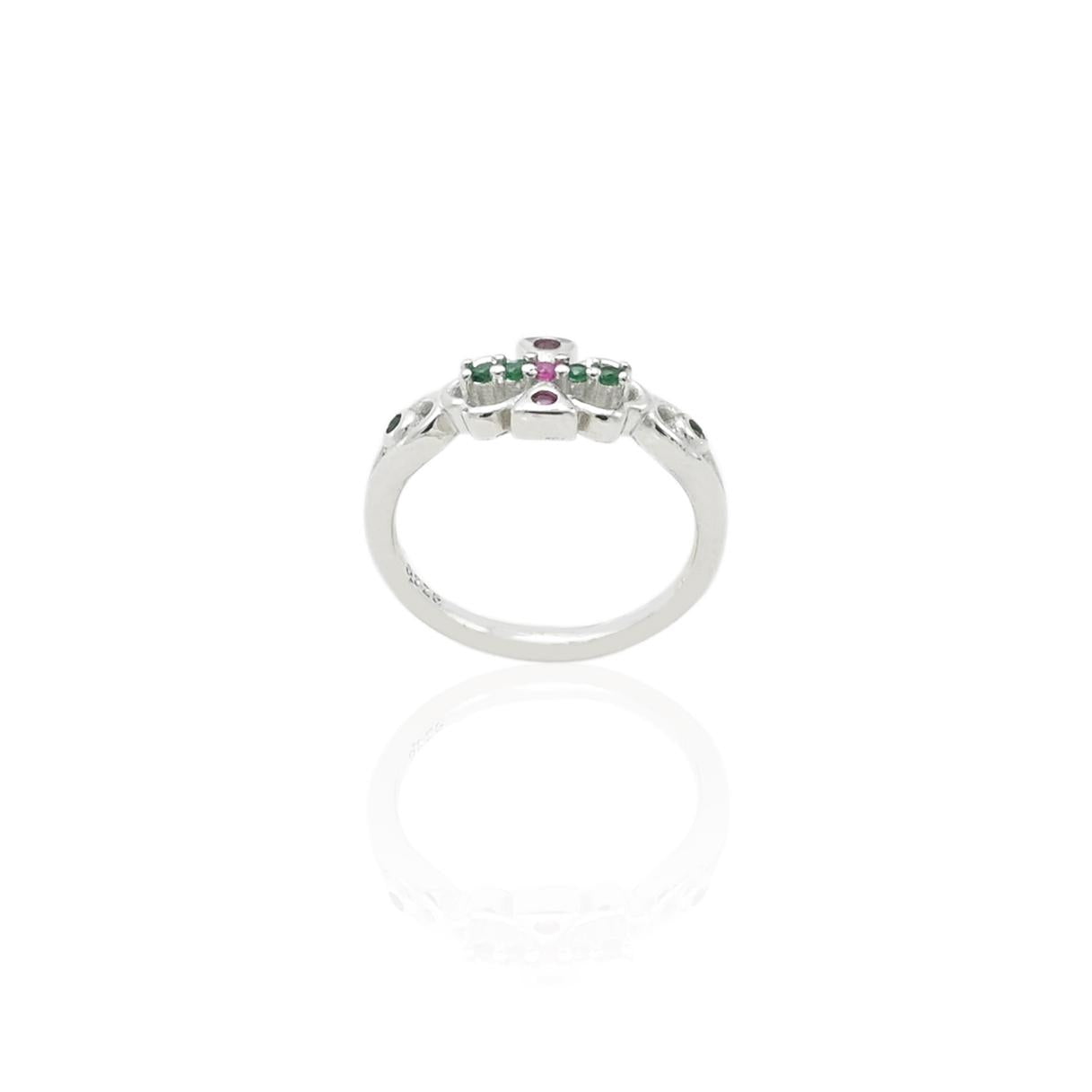 Silver Trendy Colored Gems Girls Ring