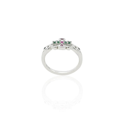 Silver Trendy Colored Gems Girls Ring