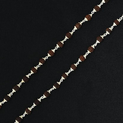 Stylish men's sterling silver chain showcasing natural Rudraksha beads