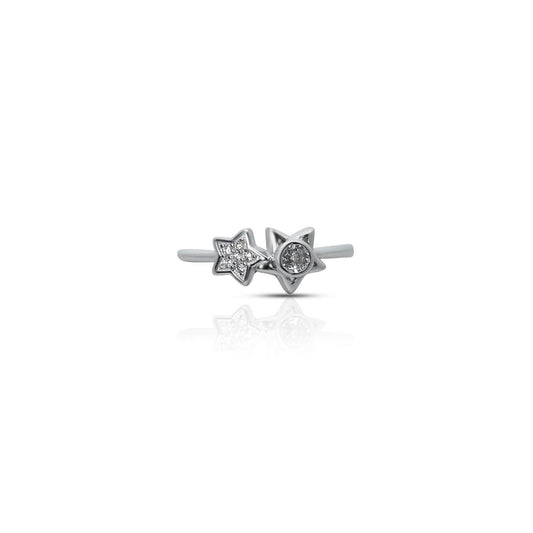 Sterling Silver Dual Stars Solitaire Ring with Cubic Zirconia