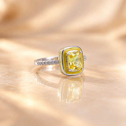 Yellow Rectangular Gemstone Silver Ring