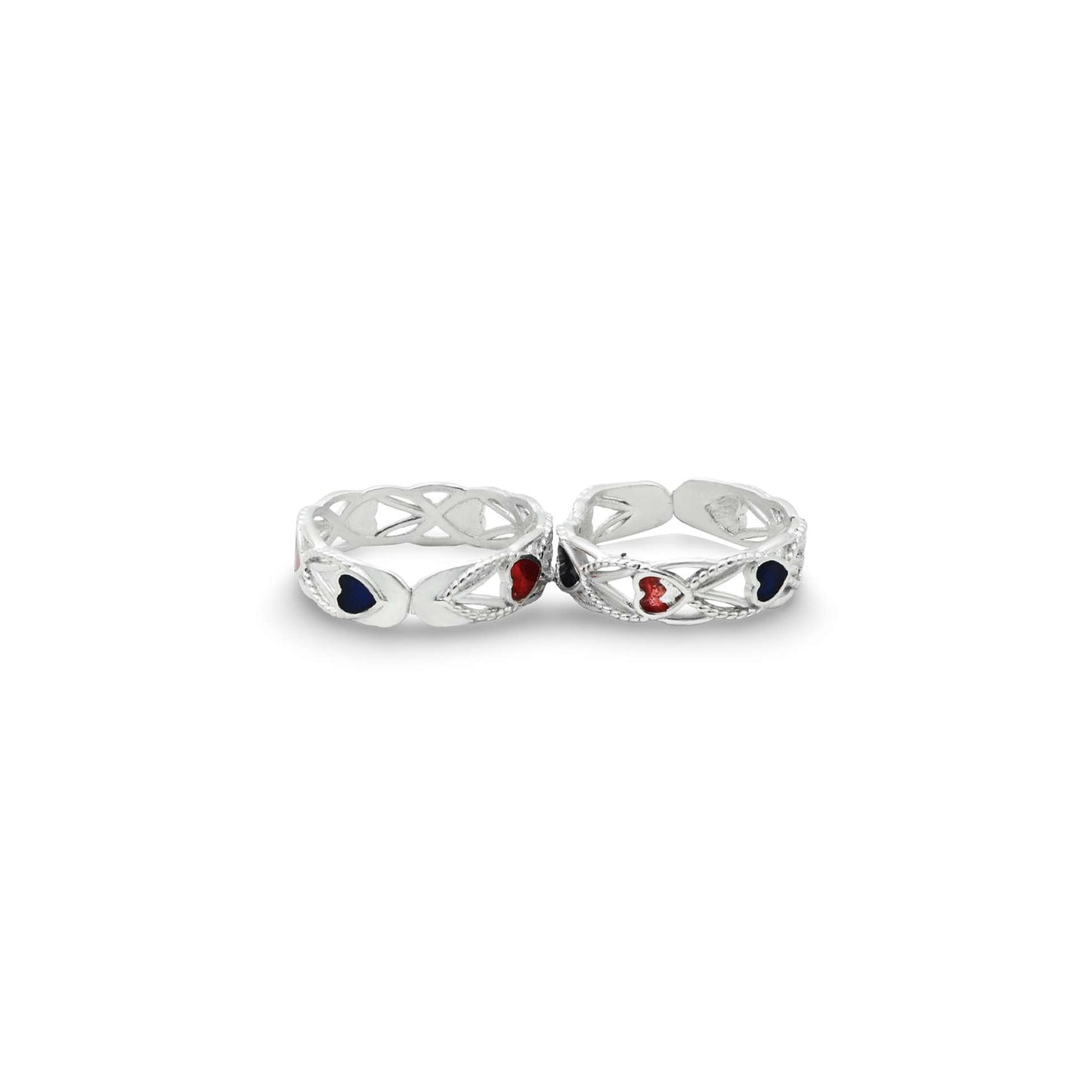 Charming silver Bichhiya with a vibrant red and green heart-shaped design for a colorful look