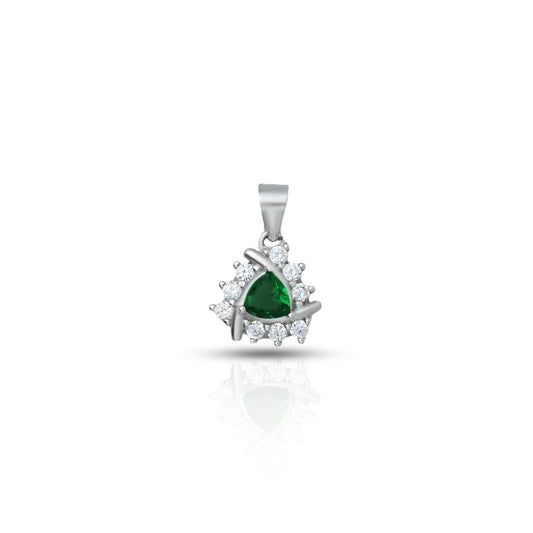 925 silver pendant featuring a triangle design with a green gem and CZ stones at the center for girls