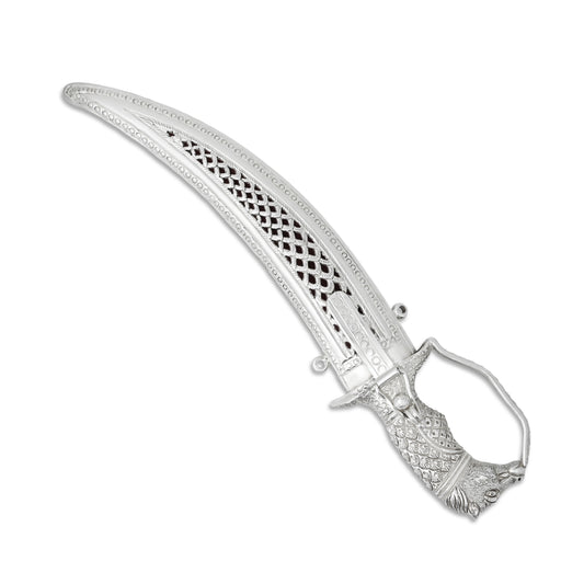 Exquisite silver katar, showcasing intricate craftsmanship and rich traditional design